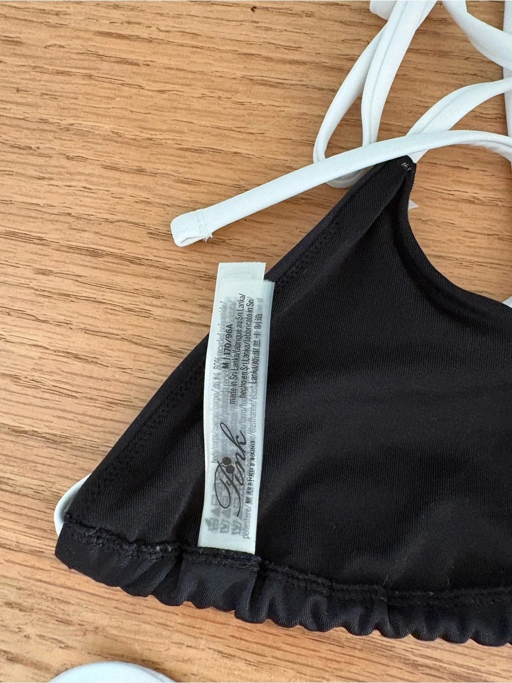 Frankie's Bikinis Black Triangle Top with White Ties